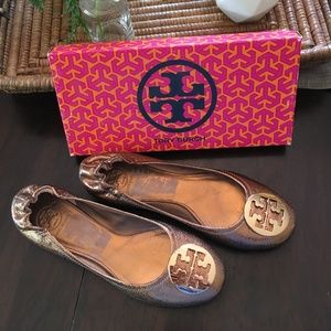 Tory Burch Bronze Metallic Reva Flats Size 10